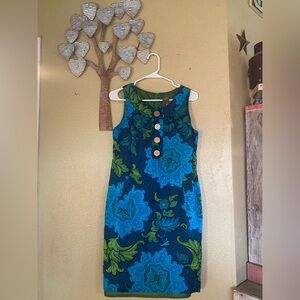 Taylor -Floral Sleeveless  Shift Dress - Blue and Green, lined back zipper